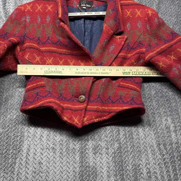Vtg 80s 90s Jonathan Stevens Womens Large Aztec Boho Wool Cropped‎ Jacket Blazer - Picture 8 of 10